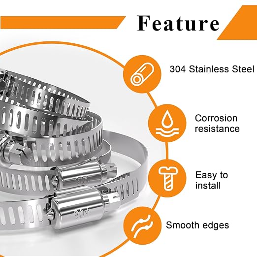 20pcs Silver 304 Stainless Steel 40-108mm Hose Clamps Assortment Adjustable - Image 3