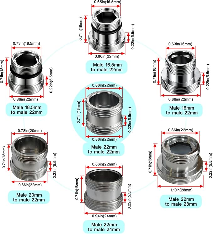 7 Pieces Male Thread Faucet Adapter Kit, Sink Faucet Aerator Adapter | Male - Image 2