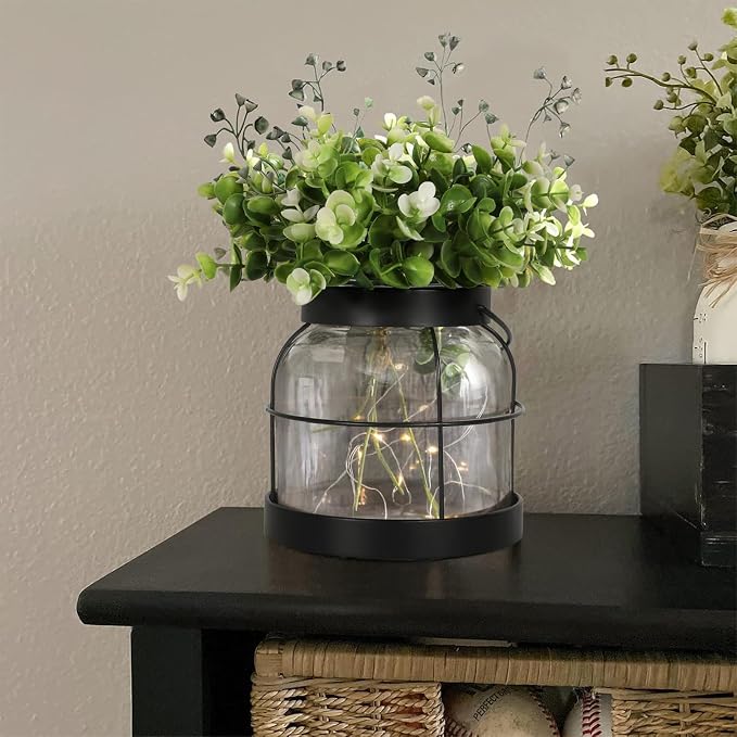 Black Glass Farmhouse Vase Rustic Lantern Decor - Image 6
