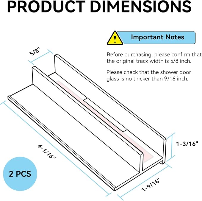 M6221 Sliding Shower Door Bottom Track Guide, 5/8 in. Channels, Glass Shower - Image 3