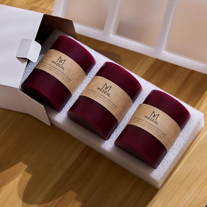 MOZEAL 3" x 8" Hand-Poured Unscented Large Candle, Smokeless Rustic Pillar - Image 5
