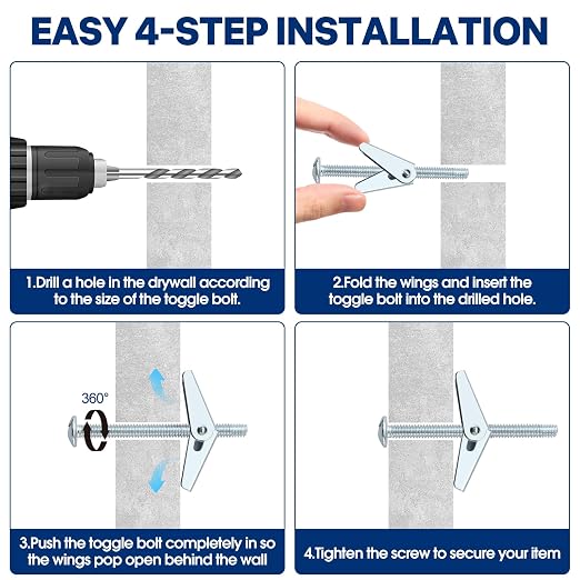 30 Sets Toggle Bolts for Drywall, Heavy Duty Metal Drywall Anchors Kit – 1/4" - Image 4