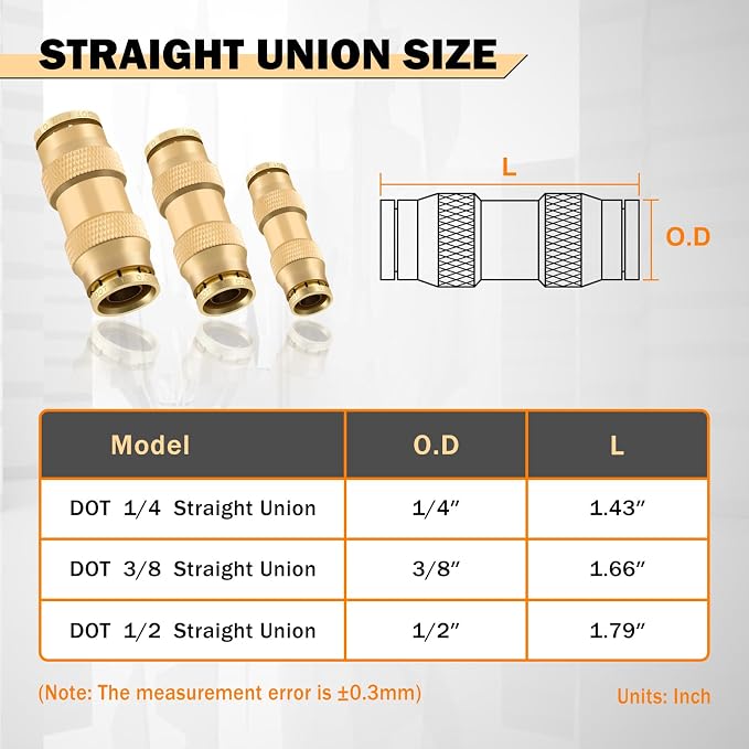 CheeMuii 23PCS Brass DOT Air Line Fittings Kit Push Lock DOT Straight Union - Image 5