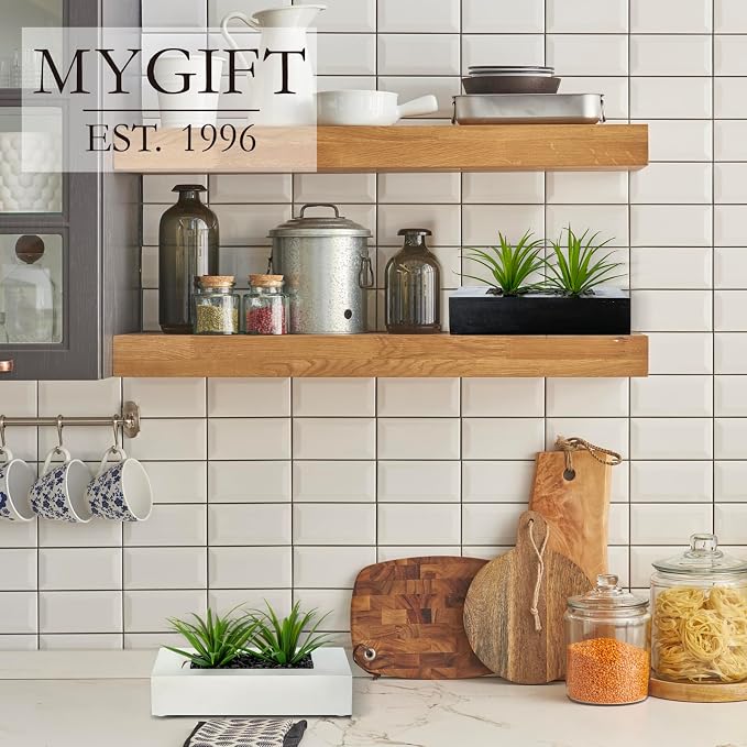 MyGift 10 Inch Fake Green Grass Plant in Rectangular Black Wood Planter | Faux - Image 2