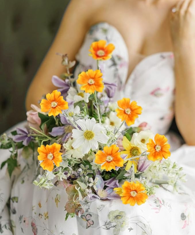 6PCS Cosmos Faux Flowers 24'' Orange Fake Flowers Artificial Daisies Silk - Image 8