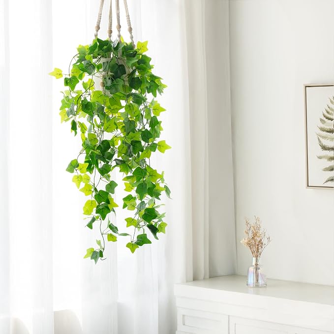 Dahey Fake Hanging Plant Macrame Hanger Potted Vines Indoor Decor, 1 Pack | No - Image 2
