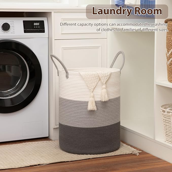 OIAHOMY 60L Nursery Hamper Laundry Basket Laundry Hamper Gradient Grey | - Image 4