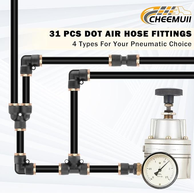CheeMuii 31 PCS DOT Air Line Fittings Kit 1/4 3/8 Quick Connect Air Fitting | - Image 7