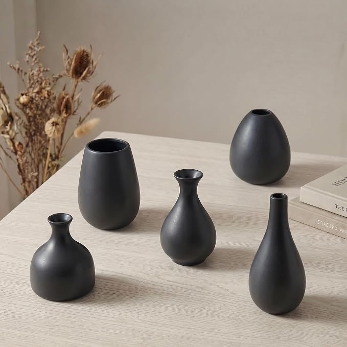 Black Bud Vases, Small Ceramic Vase Set of 11, Mini Pottery Vases - Image 8