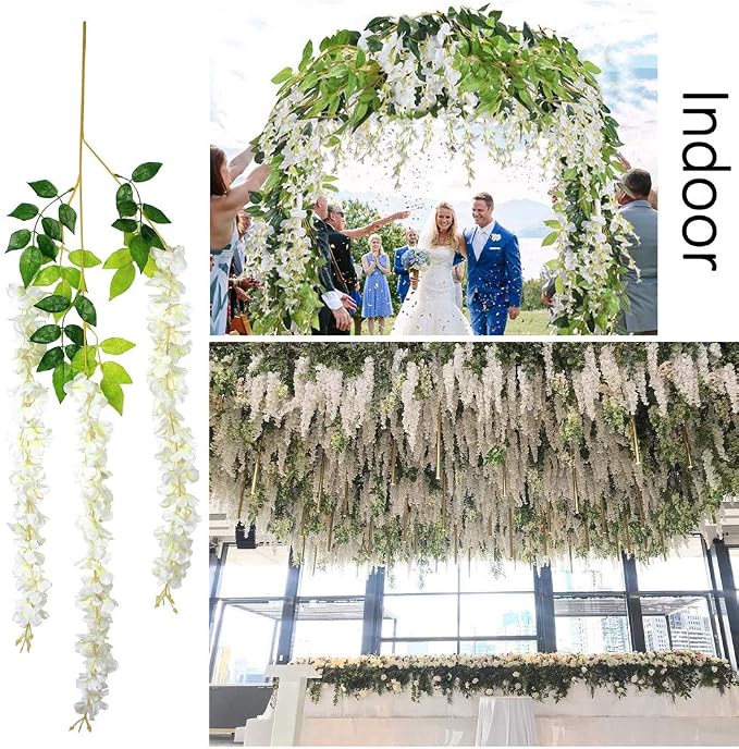 12Pcs Artificial Wisteria Flowers 3.6 Feet/Piece White Dense Artificial Fake - Image 5