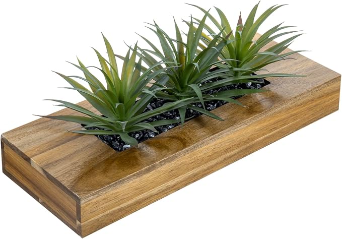 MyGift 15 Inch Artificial Green Grass Plant Acacia Wood Planter | Realistic by MyGiftHome