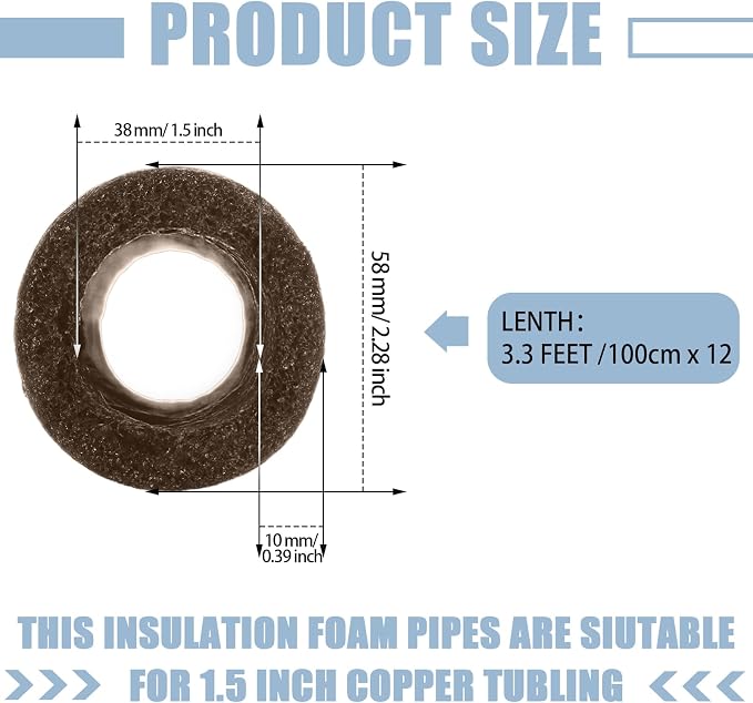 12 Pcs 3.3 Feet Foam Pipe Insulation Foam Tube Insulating Water Pipe Pool Swim - Image 2
