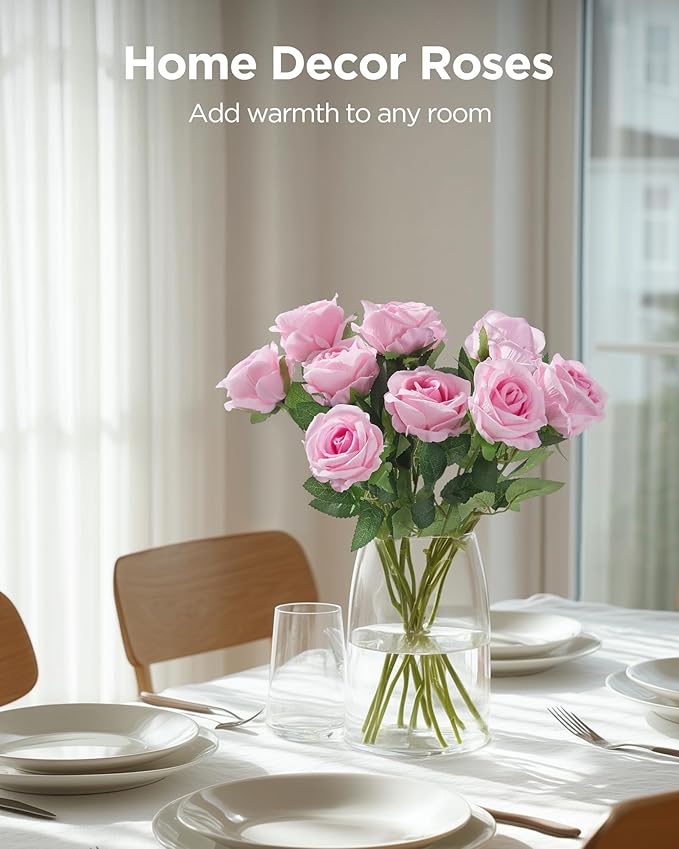 InnoGear Pink Roses Artificial Flowers 50 Pcs Fake Velvet Silk Rose Floral | - Image 4