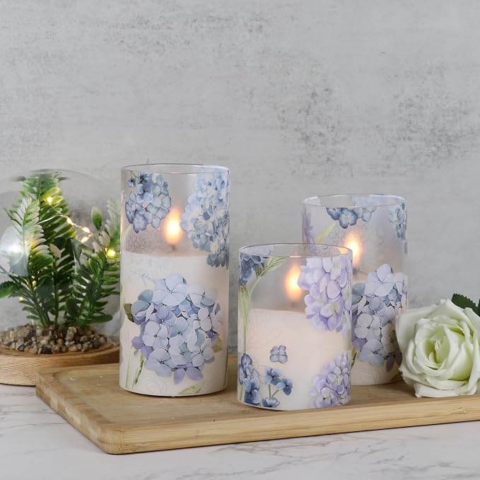 Hydrangea Glass Flameless Candles Batttery Operated Remote Timer | LED - Image 4