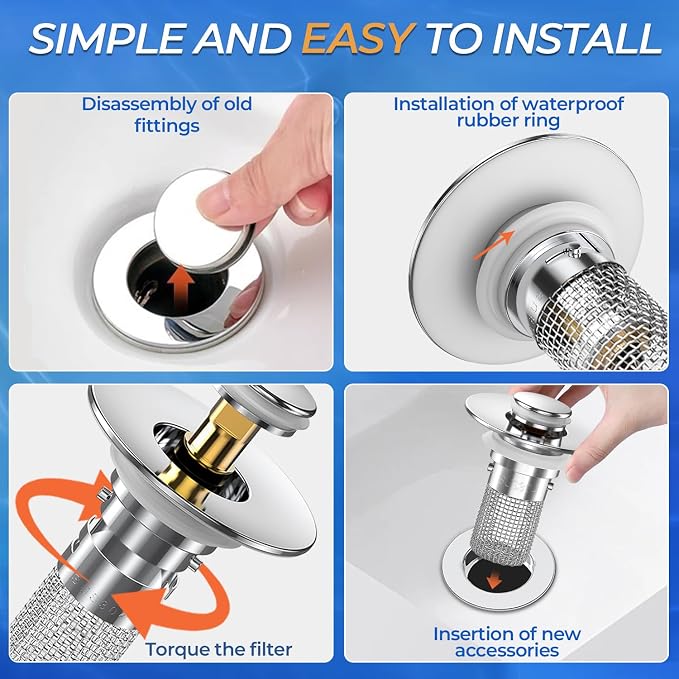 Bathroom Sink Drain Strainer, Pop-up Sink Drain Strainer - Image 8
