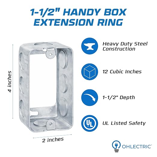 4 Pack - 4x2” Rectangle Steel Outlet Box Extension Ring| 1-1/2" Deep Box - Image 2