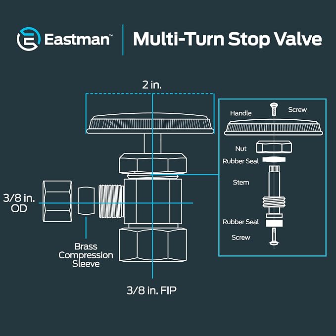 Eastman 3/8 Inch OD Compression x 3/8 Inch FIP Compression Multi-Turn Angle - Image 6