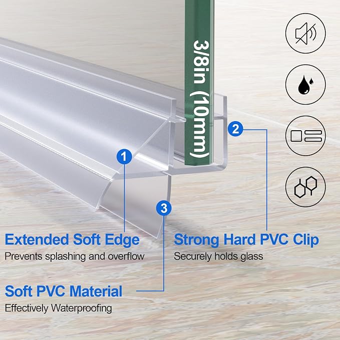 Yecaye 3 Pack 3/8"x 39" Frameless Shower Door Bottom Seal | Shower Door Sweep - Image 2