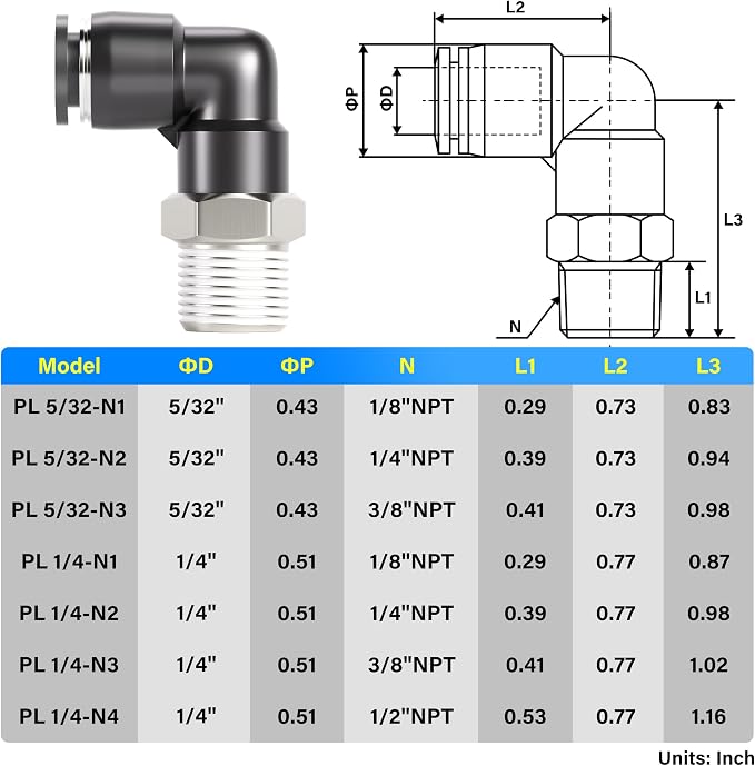 TAILONZ 1/4" x 1/16" NPT Push to Connect Elbow Fitting 2pcs | Copper&Plastic - Image 2