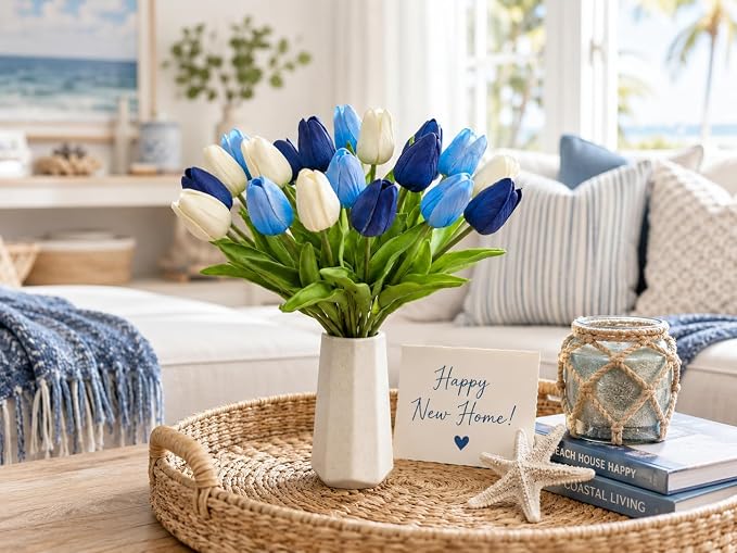Mandy's 20pcs Artificial Shades of Blue Tulips | 13.5 Inch Lifelike PU Tulips - Image 7