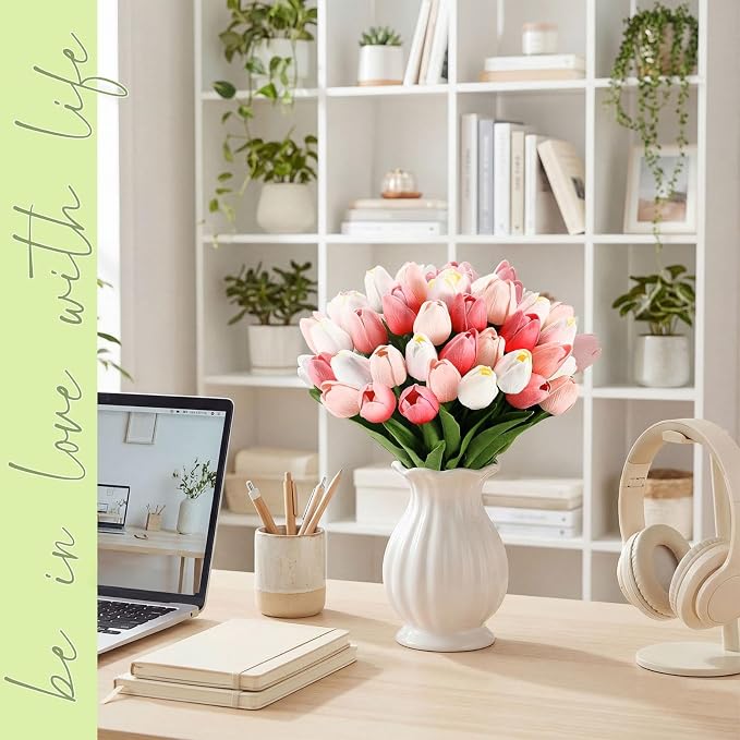 Janinka 150pcs Artificial Tulip Flowers Fake PU Tulips Faux Latex Bouquet - Image 6