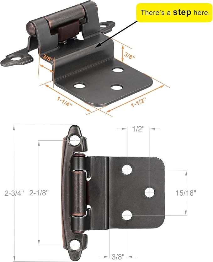 Oil Rubbed Bronze Cabinet Hinges, 3/8” Inset, 4 Pack | - Image 2