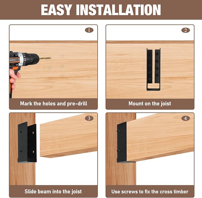 8-Pack 2x6 Heavy Duty Joist Hangers Concealed Flange Beam Support | Carbon - Image 5