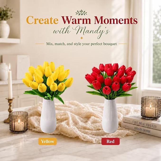 Mandy's 20pcs Artificial Yellow Tulips | 13.5 Inch Lifelike PU Tulips Faux - Image 9
