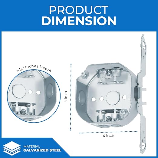 4” Welded Octagon Steel Electrical Box| 1-1/2" Deep Box 1/2” Knockouts - Image 3