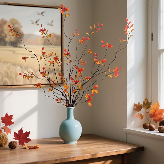 8 Pcs Fall Stems Artificial Ficus Branches, 47.2 Inch Faux Eucalyptus Stems - Image 2