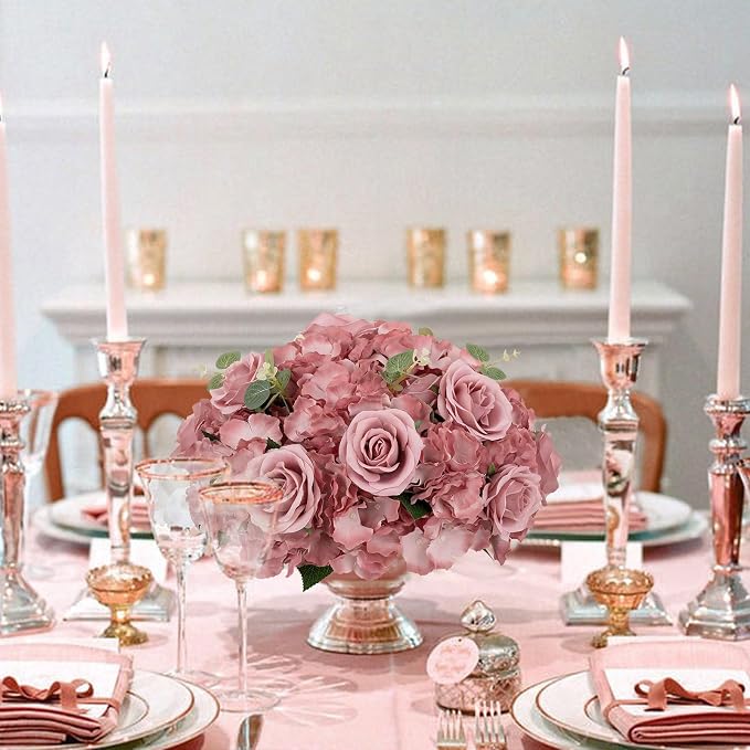 BLOSMON Artificial Flower Balls Wedding Centerpieces, Dusty Pink | 15.7" Dia - Image 3