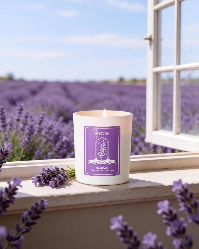AOOVOO Lavender Scented Candle Set 2 Pack - Image 6