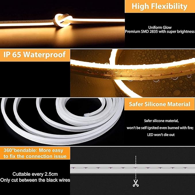 Lamomo LED Neon Lights, 12V Warm White Dimmable LED Strip Lights, 16.4ft/5m - Image 4
