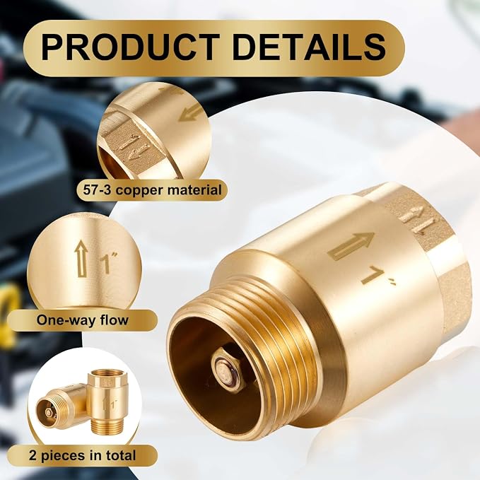 Zonon 2 Pcs 1 Inch Check Valve One Way Brass Non Return in Line Check Valve - Image 3
