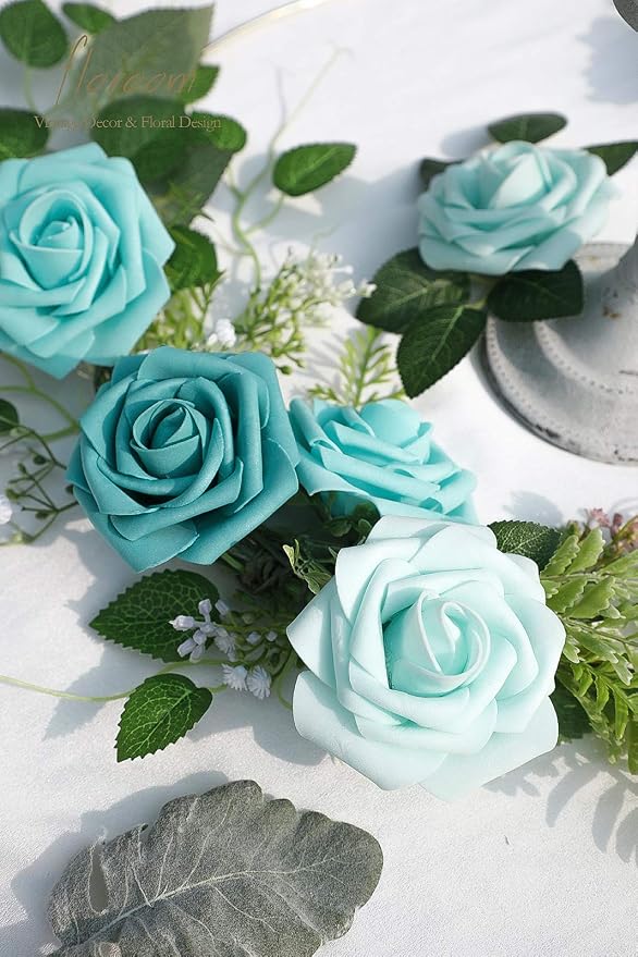 Artificial Flowers 25pcs Real Looking Green Ombre Colors Foam Fake Roses - Image 4