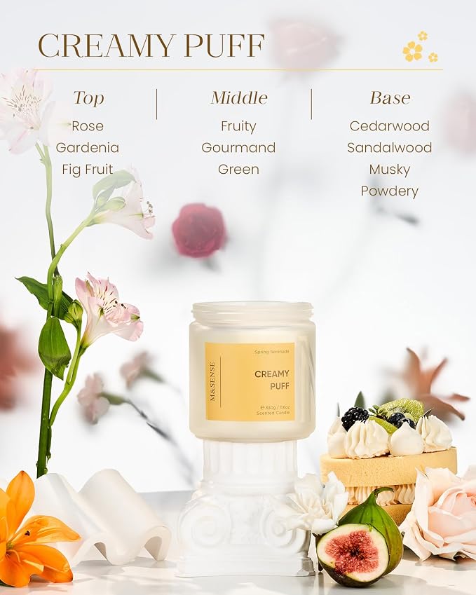 M&SENSE Sandalwood Gardenia Large Soy Candles, 11.6oz Natural Non Toxic | - Image 2