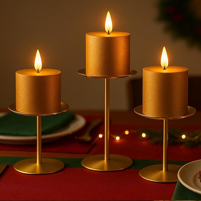 smtyle Gold Pillar Candle Holders, Reversible Set of 3 - Image 2