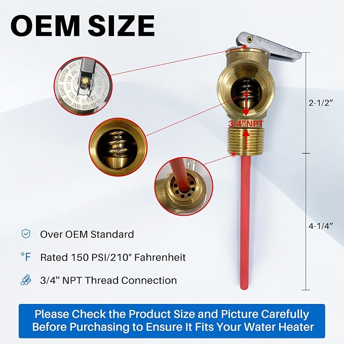 3/4'' NPT 210°F 150 PSI RV Water Heater Relief Valve - Image 4