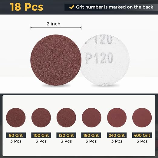 HARFINGTON 5Pcs 2Inch Sanding Disc Hook & Loop Sandpaper Aluminum Oxide | - Image 2