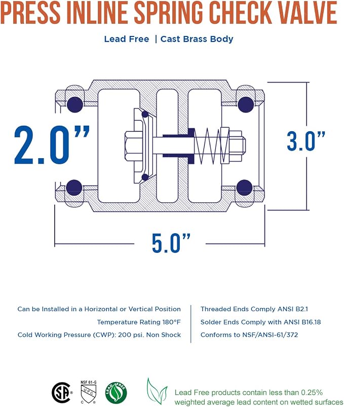Midline Valve 372S422 Inline Spring Loaded Check Valve, Backflow Prevention - Image 5