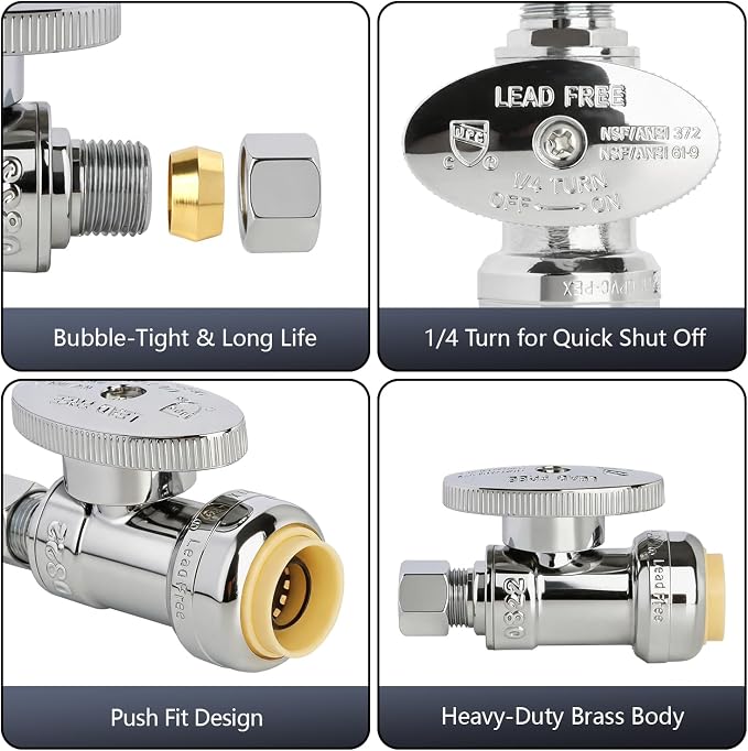 WiseWater Push Connect Straight Stop Valve 1/2" x 1/4" | 1/4 Turn - Image 3