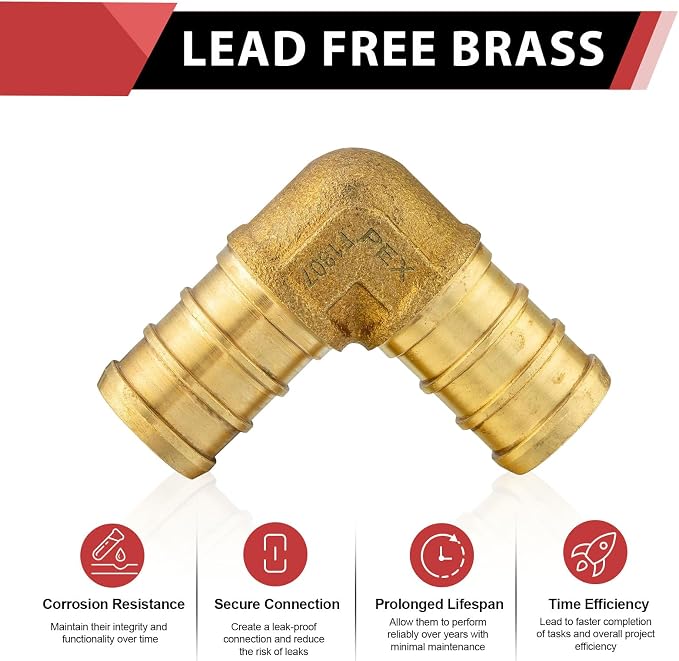 25PACK EFIELD 3/4 Inch Pex Elbow Barb Crimp Brass Fitting | - Image 3