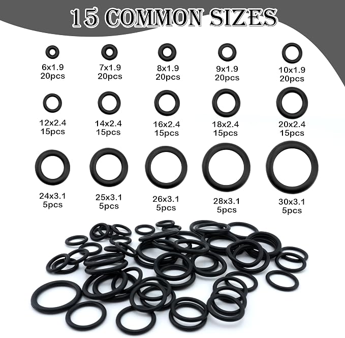 200 PCS O-Rings Assortment Kit, 15 Sizes Nitrile Rubber O Rings Sealing Gasket - Image 3