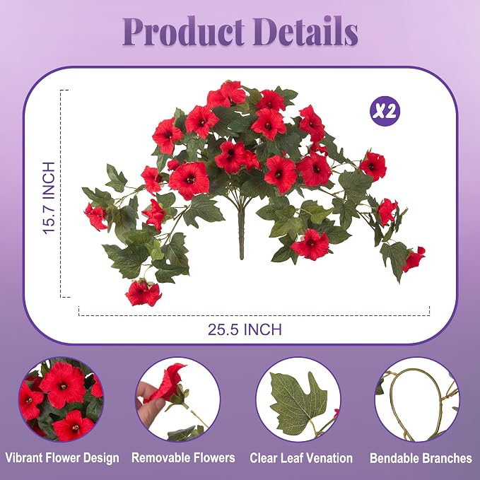 Ammyoo 2PCS Artificial Petunias Flowers Fake Plants - Image 2