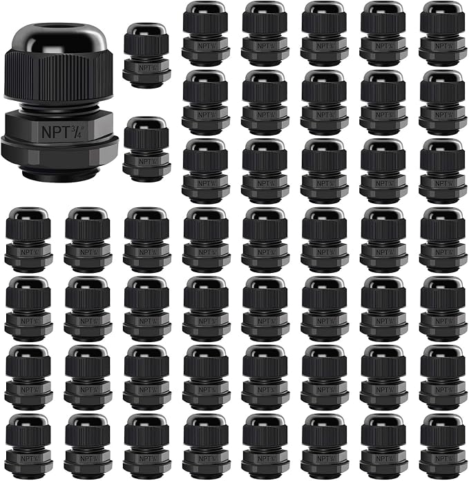 50 Pack NPT 3/4" Cable Glands Waterproof Adjustable 12.5-18mm Cable Connectors by LeMotech