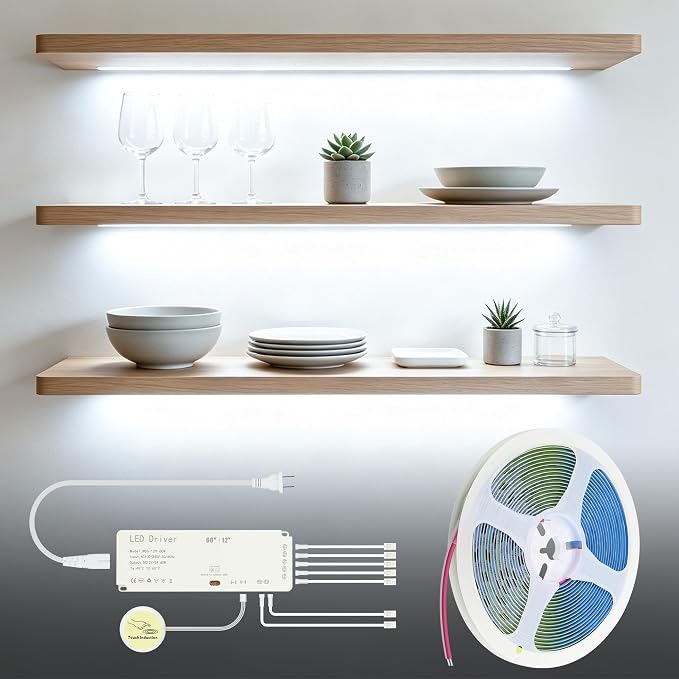 COB LED Shelf Lighting Cold White 12V Cabinet Light Plug in 16.4FT | 60W 7-in-1 by Samsion
