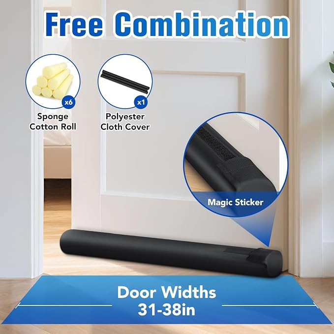 Under Door Draft Stopper, Covers Gap Up to 2.36", 38 Inch, Adjustable Sweep - Image 2