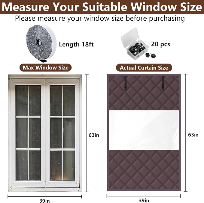 3-Layer Visible Winter Insulated Window Cover, Window Insulation Kit | 63" x - Image 2