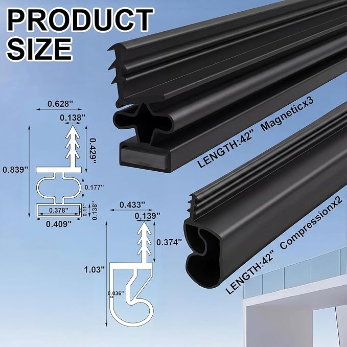 FoldTier 5 Pcs Magnetic Door Weather Stripping Kerf Seal Kit Vinyl, Top and - Image 2