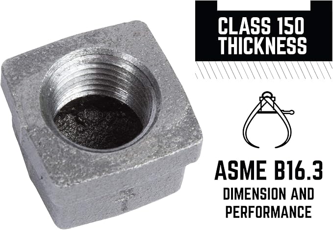 1/2" Square Cap Fitting, PIPE DECOR Black Malleable Iron Fittings Fit Standard - Image 4